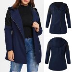 Manteau caban pardessus funmoon pour femme dhiver  capuche patchwork outwear bleu