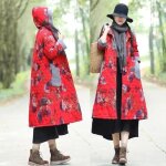 Manteau caban pardessus funmoon pour femmes taille plus en coton rembourr avec impression couleur rouge ...