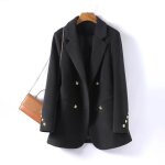 Manteau caban pardessus funmoon pour femmes - vintage lgant en laine - noir