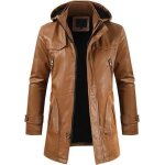Manteau caban pardessus homme hiver en cuir marron funmoon