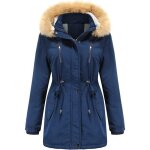 Manteau  capuche chaude femme - blouson zipp dhiver - bleu