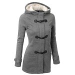 Manteau  capuche en coton pour femme - funmoon - automne hiver - gris clair - bouton corne