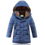 Manteau capuche hiver enfant garcon mi longue veste chaude epaisse couleur unie