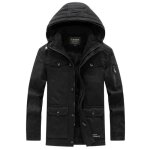 Manteau capuche hiver homme en coton doubl� polaire veste chaude mi longue epaisse couleur unie