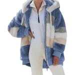 Manteau chaud à capuche zippée femme - bleu - coupe ample - matériau de haute qualité Manteau chaud à capuche zippée femme - bleu - coupe ample - matériau de haute qualité