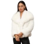 Manteau court fourré - femme - blanc - col à revers - boutons pression - poches latérales Manteau court fourré - femme - blanc - col à revers - boutons pression - poches latérales