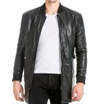 Manteau en cuir imitation noir pour homme avec poches longues et fermeture éclair Manteau en cuir imitation noir pour homme avec poches longues et fermeture éclair