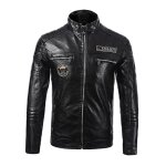 Manteau en cuir noir pour homme - funmoon - automne hiver - zipper - couleur unie Manteau en cuir noir pour homme - funmoon - automne hiver - zipper - couleur unie