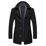 Manteau dhiver en laine pour homme trench - coat mi - long col charpe rembourr pais et chaud noir