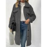 Manteau dhiver long pour femme - gris - style ordinaire - revers