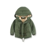 Manteau enfant - doublee polaire - a capuche - vert militaire Manteau enfant - doublee polaire - a capuche - vert militaire