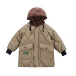 Manteau enfant garon epaisse chaude mi - longue doublure en polaire hiver a capuche - kaki - fashion ...