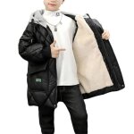 Manteau enfant garon epaisse chaude mi - longue doublure en polaire hiver a capuche - noir - fashion ...