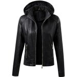 Manteau femme en cuir  fermeture glissire et manches longues - ou - le noir