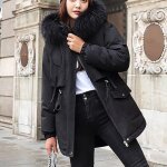 Manteau femme paississement dhiver et velours gardant au chaud dcontract avec chapeau @noir