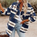 Manteau femmemanteau flanelle plaid manches longuescasual laine manteau confortable et lgant pour femmes ...