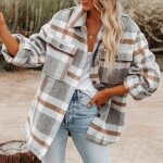 Manteau femmemanteau flanelle plaid manches longuescasual laine manteau confortable et lgant pour femmes ...