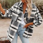 Manteau femmemanteau flanelle plaid manches longuescasual laine manteau confortable et lgant pour femmes ...