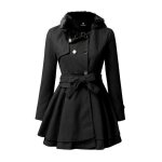 Manteau femme hiver mtowsuc a3 chaud bouton trench veste coat avec ceinture noir