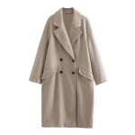 Manteau femme - printemps automne - laine trench double boutonnage - couleur unie