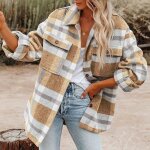Manteau femmemanteau flanelle plaid manches longuescasual laine manteau confortable et lgant pour femmes ...