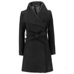 Manteau hiver chic mi - long paulette mince avec ceinture - femme - noir