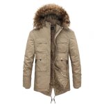 Manteau hiver homme - kaki - col montant  capuche amovible - veste mi longue chaude