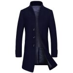 Manteau hiver homme slim fit col montant casual mi - longue pardessus mode trench coat - bleu marine ...