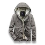 Manteau hiver velours ctel homme  capuche doublee polaire veste chaude epaisse couleur unie - gris ...