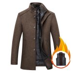 Manteau homme couleur unie col montant chaude amovible - camel - marron - adulte - homme Manteau homme couleur unie col montant chaude amovible - camel - marron - adulte - homme