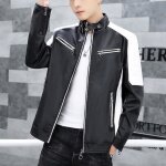 Manteau - les hommes dhiver - imitation cuir - manches longues - noir - motard