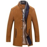 Manteau homme epais laine avec echarpe automne hiver pardessus elegant col montant couleur unie Manteau homme epais laine avec echarpe automne hiver pardessus elegant col montant couleur unie