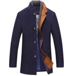 Manteau homme epais laine avec echarpe automne hiver pardessus elegant col montant couleur unie - bleu ...