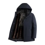 Manteau homme hiver doublé polaire chaud à capuche - bleu marine - 100% polyester Manteau homme hiver doublé polaire chaud à capuche - bleu marine - 100% polyester