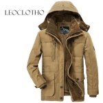 Manteau homme hiver leoclotho - kaki - marron - coupe longue - capuche