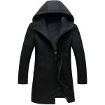 Manteau homme laine à capuche mi long - noir Manteau homme laine à capuche mi long - noir