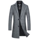 Manteau homme en laine À carreaux mi - longue col revers - gris - chaud et Épais - automne - hiver Manteau homme en laine À carreaux mi - longue col revers - gris - chaud et Épais - automne - hiver
