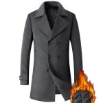 Manteau homme en laine - marque - modle - chaud epais mi - long - gris