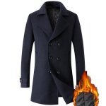 Manteau homme en laine chaud epais mi - long manteau hiver homme double boutonnage - bleu marine