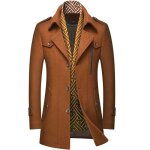 Manteau homme en laine chaud mi - longue avec Écharpe amovible - marron Manteau homme en laine chaud mi - longue avec Écharpe amovible - marron