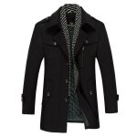 Manteau homme en laineepais manteau hiver fermeture boutonne avec parementure amovible echarpe - noir ...