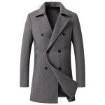 Manteau homme en laineepais mi - long manteau hiver mélangée à chevronsdouble boutonnage - gris Manteau homme en laineepais mi - long manteau hiver mélangée à chevronsdouble boutonnage - gris