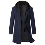 Manteau homme en laineepais mi - long manteau hiver avec parementure zippée amovible à capuche - bleu ... Manteau homme en laineepais mi - long manteau hiver avec parementure zippée amovible à capuche - bleu ...