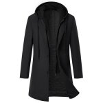 Manteau homme en laineepais mi - long manteau hiver avec parementure zippée amovible à capuche - noir ... Manteau homme en laineepais mi - long manteau hiver avec parementure zippée amovible à capuche - noir ...