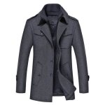 Manteau homme en lainefermeture boutonne manteau hiver avec parementure zippe amovible col - gris