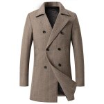 Manteau homme en laine - kaki - mi - long - double boutonnage