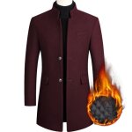 Manteau homme en lainecol montant epais mi - long manteau hiver - rouge vineux