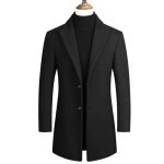 Manteau homme en lainefermeture boutons mi - long manteau hommes - noir