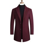 Manteau homme en lainefermeture boutons mi - long manteau hommes - rouge vineux