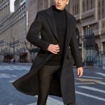 Manteau homme manteau long de couleur unie de style britannique pour hommes pardessus en laine chaud ...